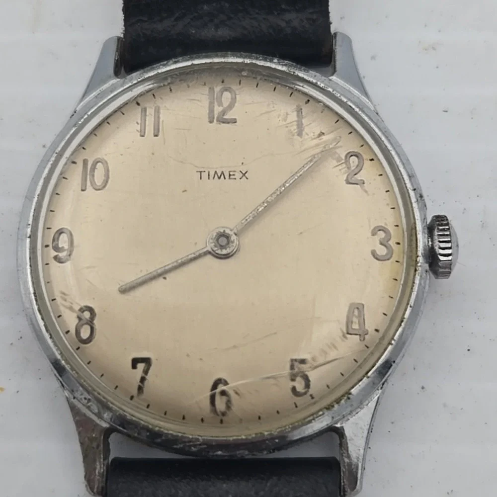 Vintage Timex Men Mechanical Watch Silver Tone White Dial For Parts Repair